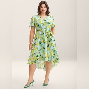 Citrus Print Ruffled Hem Midi Dress